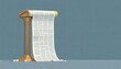 © PixelHub - A conceptual 3D illustration featuring a classical gold-trimmed pillar supporting a long, unfurling white paper scroll covered in text, resembling an ancient newspaper, symbolizing law history journal