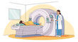 © PRISTA - Medical CT Scan: Patient lying on table, technician operating machine in clinic
