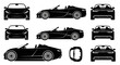 © Ipasaum - Black Convertible Sports Car - Multiple Views: Front, Side, Rear, Top