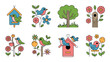 © Protik - Cute Bird and Birdhouse Icon Set Garden Friends Collection
