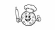 © Anak - Cartoon cookie chef with rolling pin and thumbs up, black and white