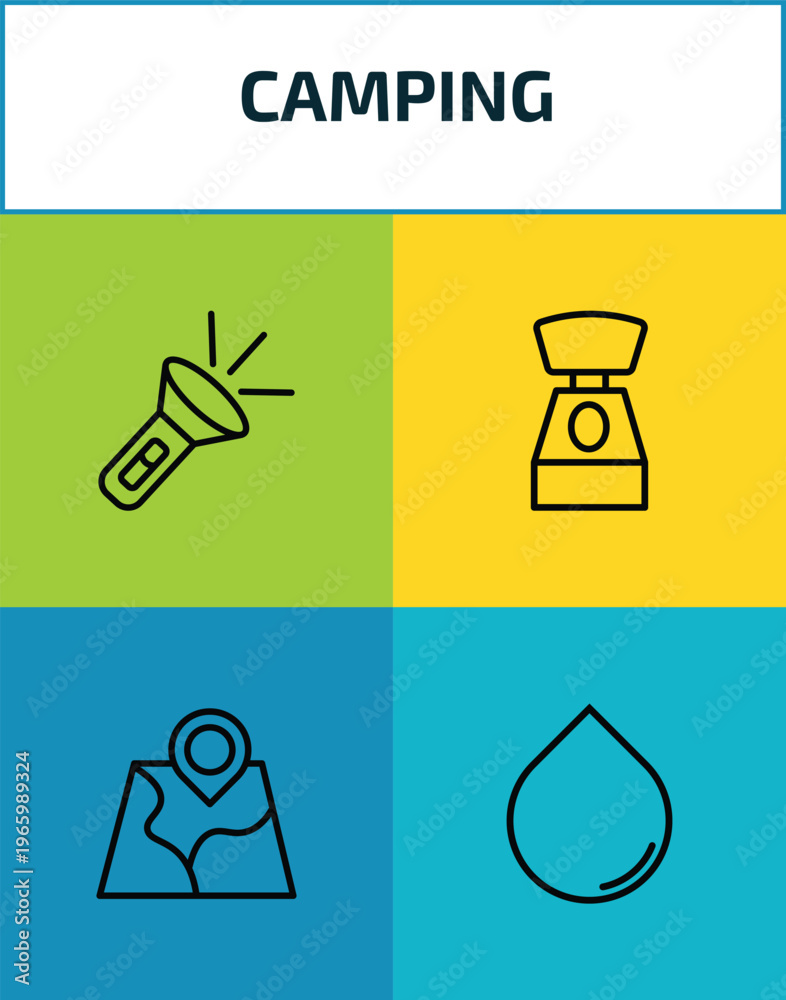 camping outline icon set. 4 linear vector for ui, web and mobile. thin ...
