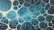 © Mitchell - A microscopic view of a blue and white cellular structure resembling soap bubbles or cells in a petri dish