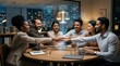 © Valentyna - A collaborative legal-tech discussion scene featuring a diverse group of professionals seated around a round table, hands placed together at the center symbolizing unity and shared responsibility,