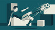 © Hexaview - Dynamic soccer player performing an acrobatic overhead kick in minimalist style