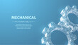 © NeonGridStudio - Transparent mechanical gears on blue background. Engineering system, industrial mechanism, machine parts, technical design, motion process, future manufacturing concept. Vector illustration