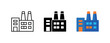 © Valentyna - Set of factory building icons in outline, solid black, and colorful styles