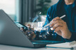 © MUNTHITA - IT support technical assistance concept with digital interface icon, global network connection, customer service communication, helpdesk technology, online support system, business technology solution
