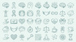 © KN collection - A collection of hand-drawn icons representing mental health, well-being, and personal growth, including brains, hearts, nature, and symbols of peace and balance.