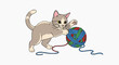 © isaque - A playful cartoon cat with a ball of colorful yarn