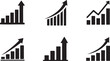 © Noyon - Business Growth Chart Icon Set. Increasing Bar Graph with Upward Arrow for Financial Success, Profit, and Market Trend Analysis.