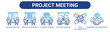 © santerabos - Project Meeting web banner icon vector illustration concept with icons of project meeting, project discussion, planning session, strategy session, team collaboration, and business collaboration.