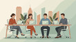 © Zigmate - Diverse business team working efficiently on laptops in a modern office.