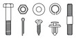 © GoDesigner - Mechanical fastener line icons set with bolt nut screw and various washers for technical blueprints