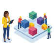 © Cerpen - People working together to move colorful blocks on a large tablet