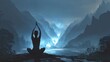 © afridwi - Silhouette person meditating in mountain landscape during day with copy space