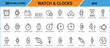 © Bellal Icon Studio - Watch & clocks editable line art icon pack. Icon bundle, icon set, web icon, app icon, alarm clock, wristwatch, hourglass, stopwatch, wall clock, timepiece, timer, and more. Vector graphics.
