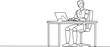 © Fariha - Single continuous line drawing smart robot sitting and working behind desk. Modern robotic artificial intelligence. Electronic technology industry. One line draw graphic design vector illustration
