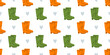 © Ulyana Mo - Vector seamless pattern with orange and green rubber boots and hearts. Playful flat design, great for childish design, weather related projects, cheerful backgrounds. Farming and agriculture print.
