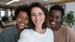 © forenna - Marketing team celebrating mothers in workforce with flexible schedule board, photos of employee children, work-from-home setup options displayed, spring flowers decorating collaborative space, idea