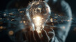 © nirwati - Creative innovation scene, a person holding a bright light bulb with a digital circuit pattern inside.