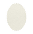 © PNG Lab - White scalloped oval paper label isolated. Stationery mockup and craft decoration.