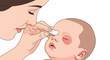 © joni - Mother gently cleans baby's eye with a soft pad
