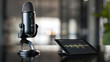 © javu - Digital microphone podcast recording studio e commerce marketing setup with tablet audio