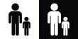 © bibin - Flat vector illustration of an adult man standing next to a small child. Symbolizes fatherhood, parenting, mentorship, or family protection. Clean black and white silhouette design.