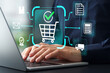 © tadamichi - E-commerce order management system. Fulfillment operations software for online store. Businessman using laptop computer to process orders.