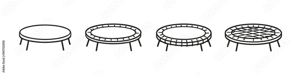 Set of four trampoline icons showing progression from simple to complex ...