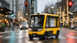© forenna - Mixed race quality assurance team inspects autonomous delivery vehicle navigation systems in rain soaked urban test environment, vibrant traffic signals visible, perfect for logistics technology key