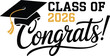 © Neal Bailey - Graduation congratulations poster illustration, class of 2026 trendy design template with graduation cap lettering and hand drawn typography concept on white background.