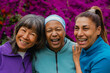 © Sabrina - Group of happy multiracial women having fun together at city park after yoga retreat - Elderly people friendship, healthy lifestyle and multicultural concept