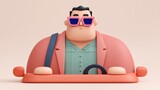Charming animated character driving a car digital studio 3d illustration minimalistic environment front view fun concept