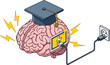 © Nathan - Human Brain Wearing Graduation Cap Charging through Wall Socket Illustration, Education and Artificial Intelligence Concept