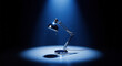 © Saim - Desk lamp illuminates a small circular area on dark surface with powerful focused beam of blue light, creating dramatic atmosphere and sharp contrast