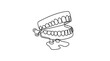 © adi - A playful line art illustration of a classic wind-up chattering teeth toy, depicting a whimsical and entertaining novelty item for amusement