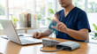 © ViskBx - Medical professional interacting with a holographic checklist for patient care and task management in a clinic