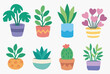 © Vitor - Conjunto de vasos de plantas coloridos e com formatos agradáveis - Ilustração vetorial