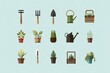 © sayan - gardening tools and plant icons in flat design