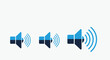 © Rumi - Three speaker icons in varying sizes with sound waves illustrate volume adjustment levels and audio settings for media player controls.
