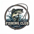 © Ardi - Dynamic bass fish jump with rod and hook in water splash emblem isolated