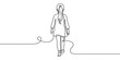 © Mr. Stocker - Young girl with a ponytail is walking away in a continuous line art drawing style, viewed from behind