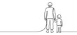 © Mr. Stocker - Continuous line drawing of a soldier in uniform holding a child's hand, symbolizing family support and military life