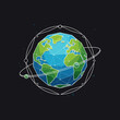 © enggal 99 - Geometric Earth Globe with Orbiting Elements on Black Background.