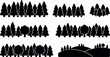 © DesignVectX - Black and white silhouette collection of pine and deciduous trees with hills landscape