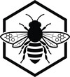 © shohel24 - Black and white bee icon with honeycomb pattern on wings in hexagon frame