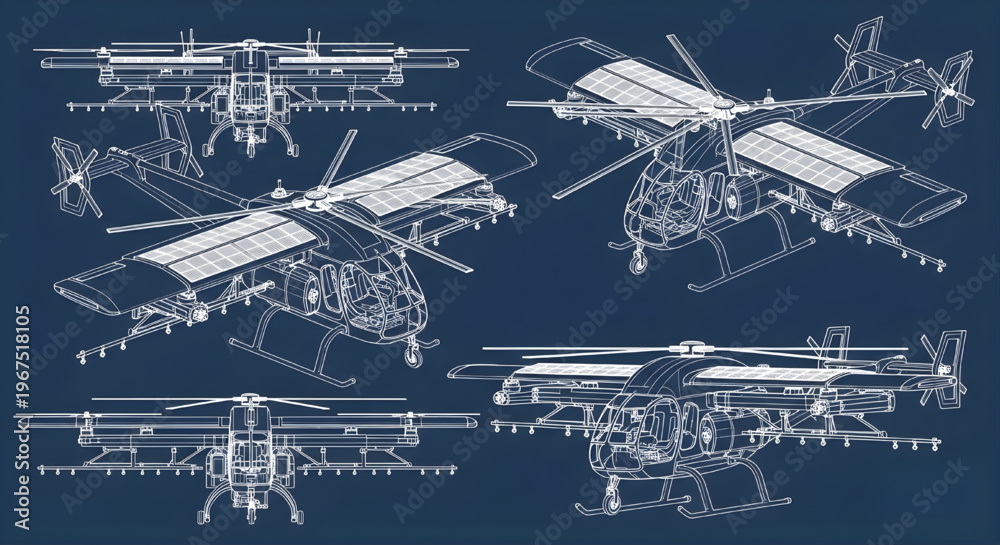 Futuristic Solar Aircraft AutoCAD Blueprint Vector – Advanced Aerospace ...