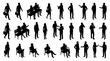 © Hesh - Isometric Black Silhouette People Vector Set: Men and Women Sitting on Benches, Walking, and Talking